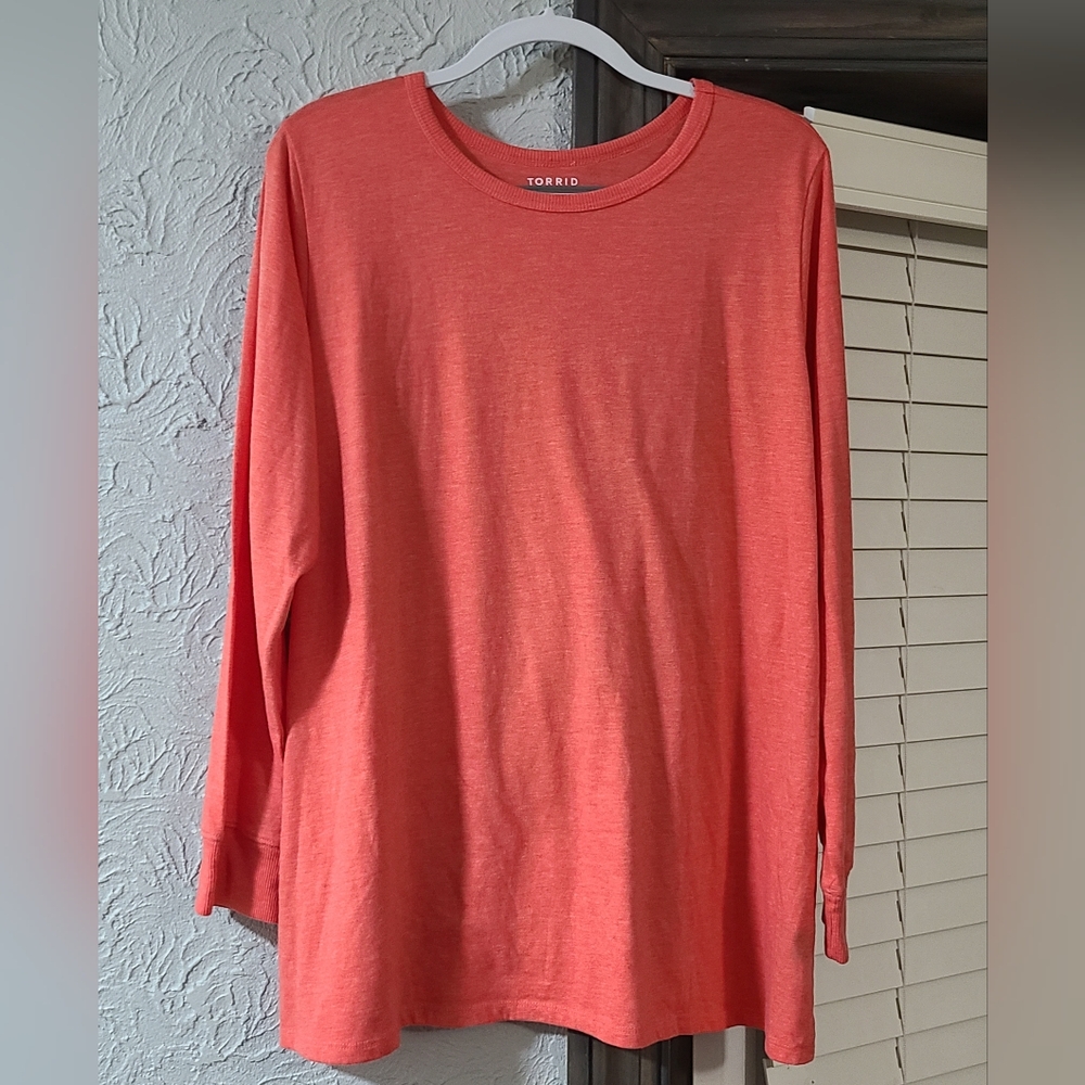 Torrid Bright Coral Orange Crew Neck Long Sleeve Tee Long Sleeve Shirt